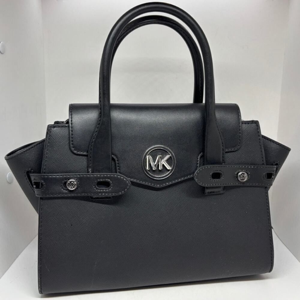 Nwt Michael Kors Carmen Md Flap Over Satchel Black Crossbody Strap $558-